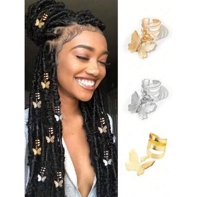 20pcs Butterfly Dreadlock Hair Rings With Tassel, Adjustable Alloy Hair Cuff For Women, Suitable For Daily Wear