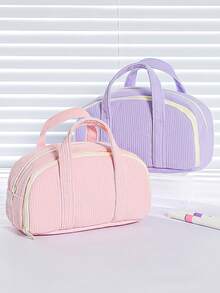 1pc Solid Color Simple Multifunctional Plush Portable Pencil Bag, Large Capacity Pencil Case, Unique, Dirt-Resistant, Storage Bag For Primary School Students,Teenagers And Girls - Multicolor - View 5