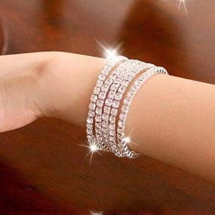 1 pièce Bijou populaire, Bracelets sertis de diamants, Bracelets à bouche ouverte à la mode pour dames, Cadeaux de style simple pour mariées, Accessoires de boule industrielle, Soirées dansantes, Été - Argent - Voir 1
