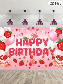 1件草莓主题生日背景幕布，生日快乐背景幕布，一周岁生日派对装饰，婴儿派对背景幕布，草莓主题派对装饰，春夏派对装饰，婴儿派对装饰，一周岁生日派对用品，夏季装饰，拍照道具，婴儿派对装饰，草莓装饰 - 彩色 - 查看 3