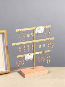 Elegant Wooden Jewelry Display Stand With Earring Organizer - Square Desktop Design, No Power Needed, Suitable For Earrings, Clips, Etc. - Perfect Christmas Tree Style Gift - Multicolor - View 8