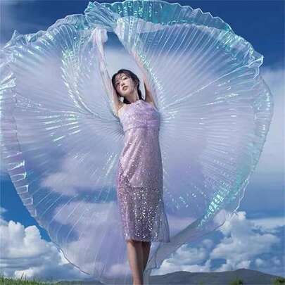 Alas de ángel para danza del vientre - Alas con extensión de 360° e incluye varillas elásticas - Alas de hada ideales para bailarines adultos y disfraces de danza cristiana (57 pulgadas totalmente extendidas)