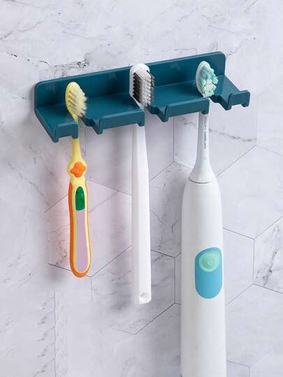 1pc 3-Slot Toothbrush Holder Self-Adhesive Toothbrush & Razor Storage Rack Suitable For Home, Office, Bathroom, Kitchen, Living Room