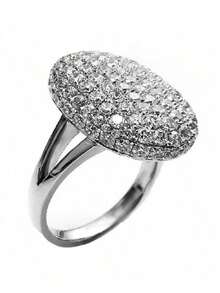 1 pieza Anillo de mujer para cóctel, fiesta, aniversario, declaración, pavé completo de circonita, glamoroso en plata - Plateado - Ver 3