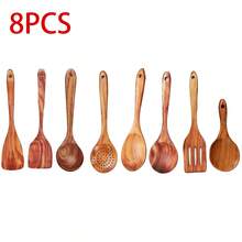 10 piezas Cucharas de madera, resistentes, ligeras y resistentes al calor, utensilios de cocina, suministros de cocina, accesorios de repostería - Marrón - Ver 22
