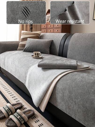 1pc All-Season Comfortable Chenille Sofa Cushion Cover, Modern Minimalist Non-Slip Sofa Seat Pad, Dust-Proof And Washable Sofa Slipcover, Deep Gray Fresh And Soft, Color-Fast And Shed-Resistant, Pet-Friendly Protective Cover, Adjustable For Corner Sofa, Suitable For Bedroom, Office, Living Room Combination Furniture, L-Shaped Sofa And 1/2/3/4-Seat Sofa