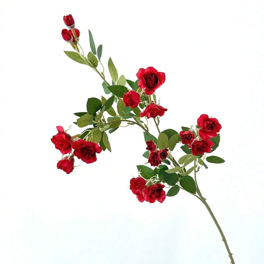 1 Buquê/3 Buquês de Mini Rosas, Hastes de 66 cm, Flores Artificiais Realistas, Fáceis de Instalar e Limpar, Ideais para Fotografia, Decoração de Mesa de Jantar, Decoração de Centro de Mesa, Decoração de Festas, Criando um Ambiente de Primavera/Verão - Vermelho - Ver 1
