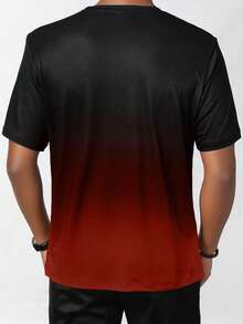 Men's Casual Letter Print Ombre Short Sleeve T-Shirt, Summer - Red - View 2