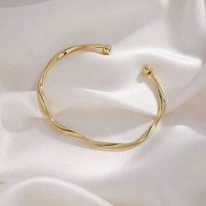 1 pieza Brazalete de metal con baño electrolítico de diseño curvo minimalista y elegante, ajustable, adecuado para la joyería diaria de mujeres hermosas