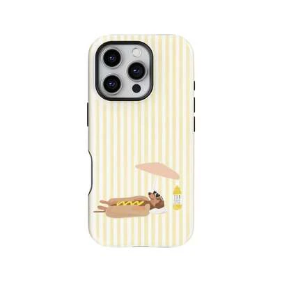 Funny Dachshund Yellow Striped Phone Case Hot Dog Summer Aesthetic Cute Sausage Dog Beach Phone Cover Compatible With IPhone 17 16 15 14 Pro Max Plus 13 12 11