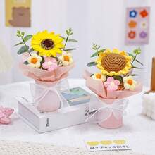 一套手工编织毛线人造花束，布艺针织人造花，DIY毛线花束 - 彩色 - 查看 4