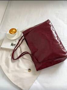 Hevel 2026 新款韩版女包 新款手提大包 复古设计 多功能单肩休闲托特包 - 酒紅色 - 查看 6