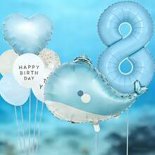 海洋生日氣球套裝，包含鯨魚鋁箔氣球、淺藍色數字鋁箔氣球、愛心鋁箔氣球、印花與乳膠氣球，適合作為兒子與女兒的生日禮物，以及海洋生物主題生日派對裝飾 - 查看 11
