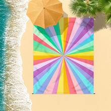 1pc 185*235CM Colorful Line Geometric Striped Pattern Printed Waterproof Anti-Sand Large Beach Blanket, Suitable For 2-3 People Leisure Beach Vacation, Lightweight Thin Durable Outdoor Camping Picnic Mat - B - View 4