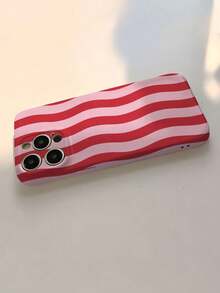 1pc Simple Fresh Wavy Stripe Pattern Fine Hole Glossy Film Case Full Coverage Hard Phone Case For IPhone 11/12/13/14/15/16 Pro Max - Multicolor - View 4