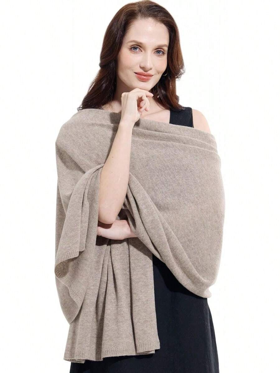 Soft Cashmere Blend Wrap Scarf For Travel, Extra Large 87"X28" - 深色斑紋駱駝 - 查看 1