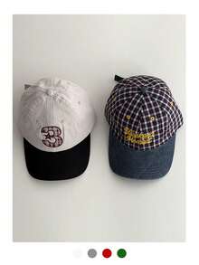 软顶复古字母格子帽，女士薄檐遮阳五片帽，街头嘻哈棒球帽，格子棒球帽，美式英伦学院风，男女通用大号头围遮阳运动按扣帽 - 字母棒球帽 - 查看 6