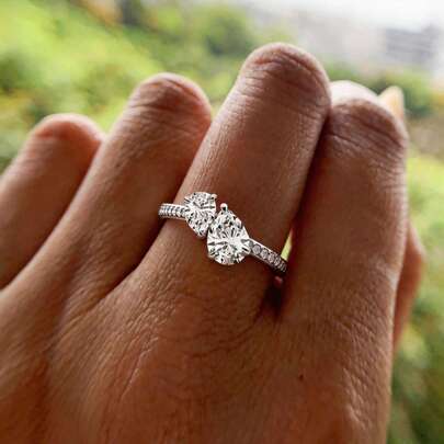 1pc Women's Toi Et Moi + Toi-Et-Moi Double Heart Design Engagement Ring, Elegant And Exquisite, Suitable For Wedding Wear