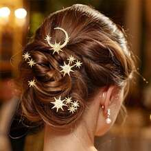 1 pezzo/Set da 5 pezzi Set di accessori per capelli multifunzionali e creativi - Fermagli per capelli geometrici minimalisti a forma di luna e stella, decorazioni per capelli da sposa, pettine, spazzola per capelli, pettine laterale, pettine per capelli, cerchietto, adatto per estate, vacanze, viaggi, festival, compleanni - Multicolore - Visualizzare 3
