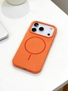 1个极简奢华亮面荧光液态硅胶手机壳，兼容 17 Air、16、15、14、13、12、17 Pro Max Plus，带磁吸软盖 - 橘色 - 查看 1
