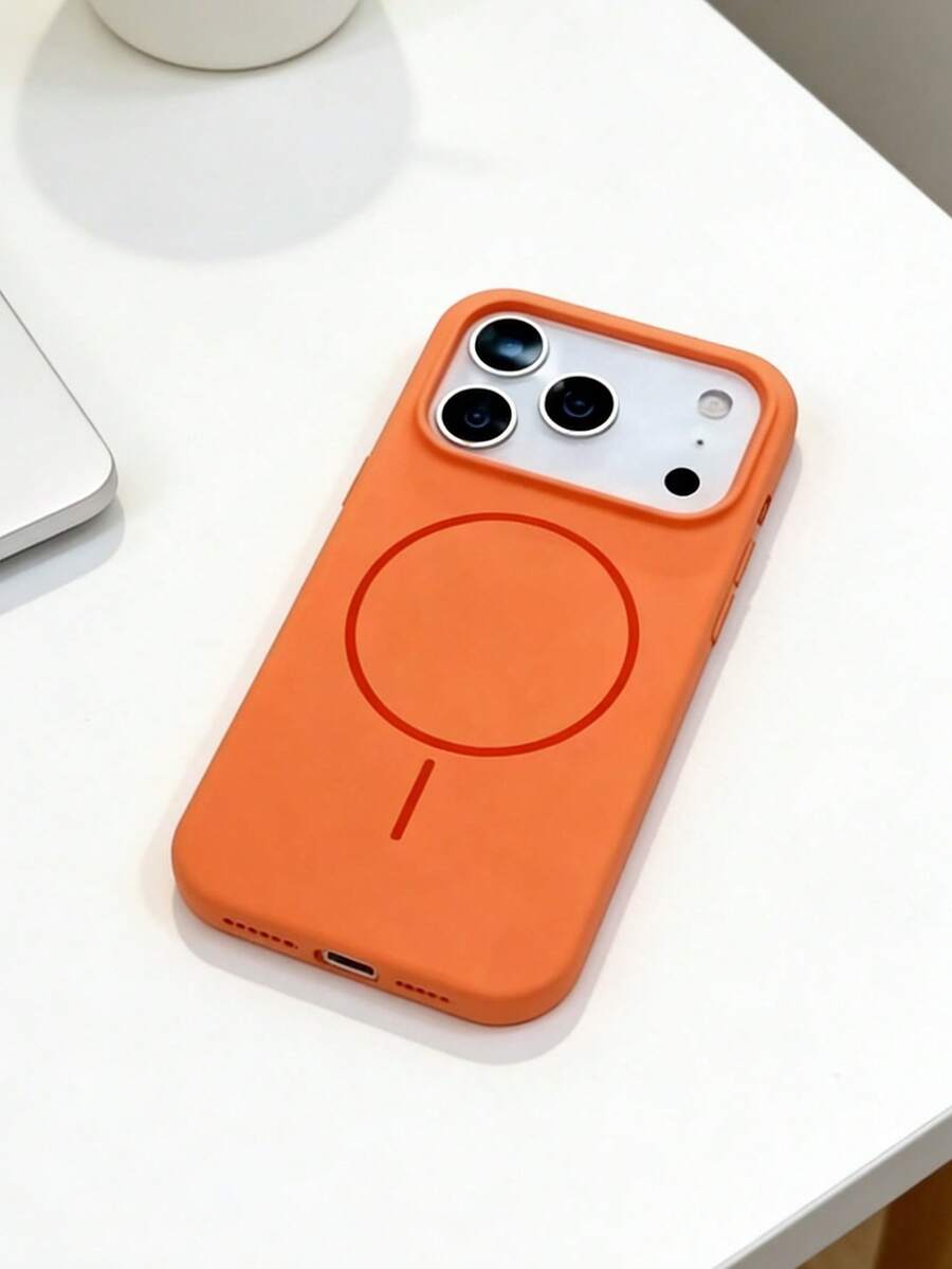 1个极简奢华亮面荧光液态硅胶手机壳，兼容 17 Air、16、15、14、13、12、17 Pro Max Plus，带磁吸软盖 - 橘色 - 查看 1