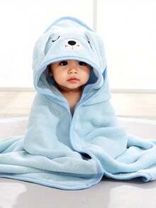 1pc Unisex Polyester Fabric Hooded Coral Fleece Soft & Quick Dry Bathrobes, Baby Blanket, Suitable For Bathing, Beach, All Seasons, Size 80cm/31.5inch*80cm/31.5inch - 灰色 - 查看 8