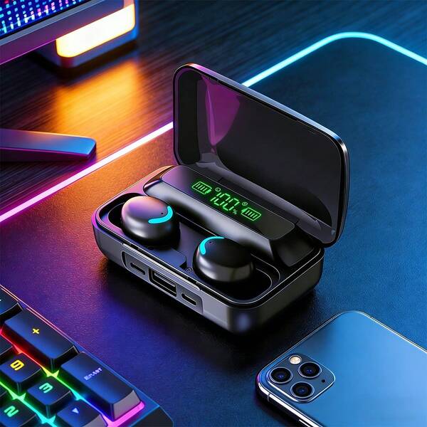 这款真无线蓝牙耳机拥有高清音质和降噪麦克风，通话清晰。它兼容智能手机、电脑和其他设备，是露营、睡眠、运动、徒步、钓鱼和游戏等户外活动的理想之选。此外，它还配备了一个大容量充电盒。