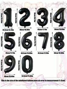 7-Piece 32-Inch Number Balloon Set, Black 0-9 Number Balloons With Bows And Hearts, Aluminum Foil Balloons. Suitable For Birthday Parties, Anniversaries, First Birthdays, And Room Decorations. - Black - View 7