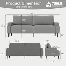 Sofá cama de 205 cm (80,7"), moderno, tapizado en tela, ideal para sala de estar, con estructura de madera maciza. Fácil de instalar. Perfecto para apartamento, dormitorio, residencia estudiantil u oficina. Color gris - Gris - Ver 2