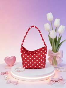 This New Polka Dot Tote Bag From 1pc Is Simple And Stylish. It Features A Zipper Design And A Non-Adjustable Shoulder Strap, Making It Suitable For Everyday Outings, Shopping, And Travel. It Can Easily Hold Your Daily Essentials, Making It A Versatile And Fashionable Item. It Suits Various Styles And Occasions, With Excellent Versatility, And Can Also Be Given As A Gift To Friends. - Multicolor - View 3