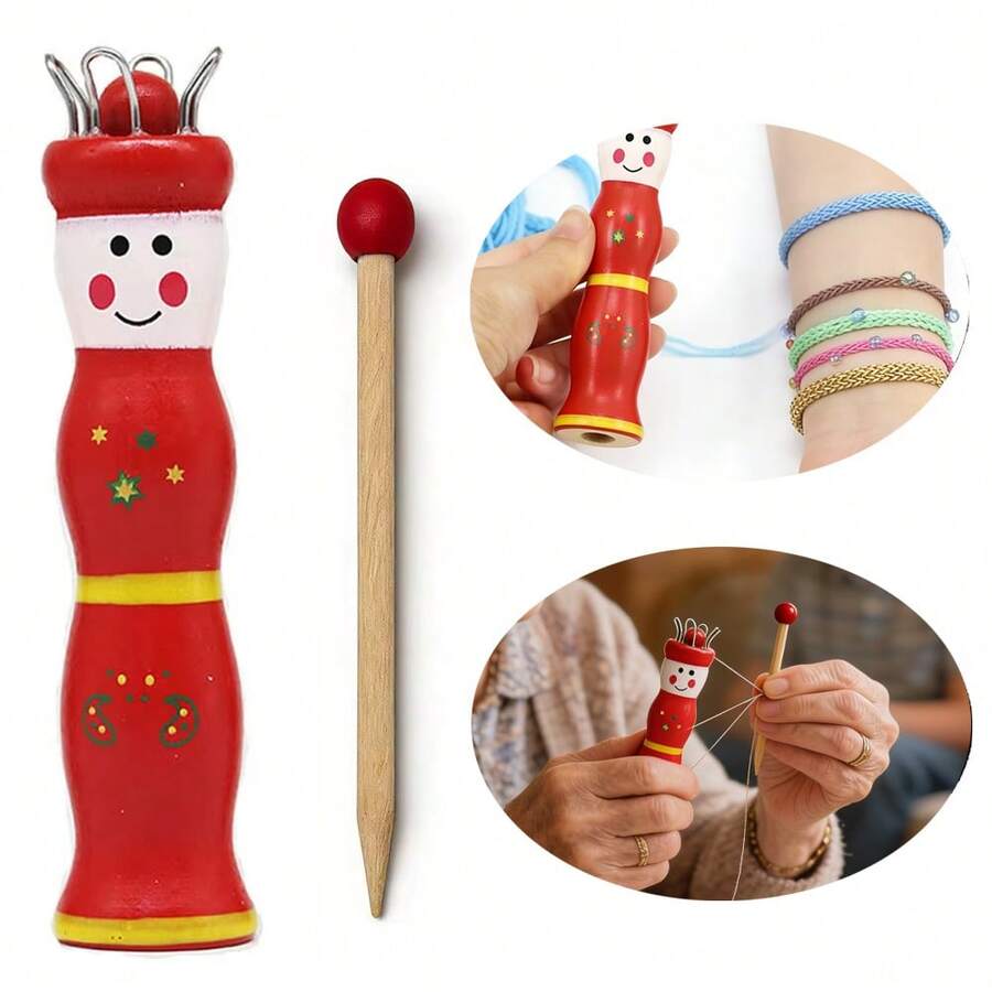 1个木制手工编织娃娃毛线编织器手工绳编制作器DIY编织工具家居DIY配件 - C-紅色 - 查看 1