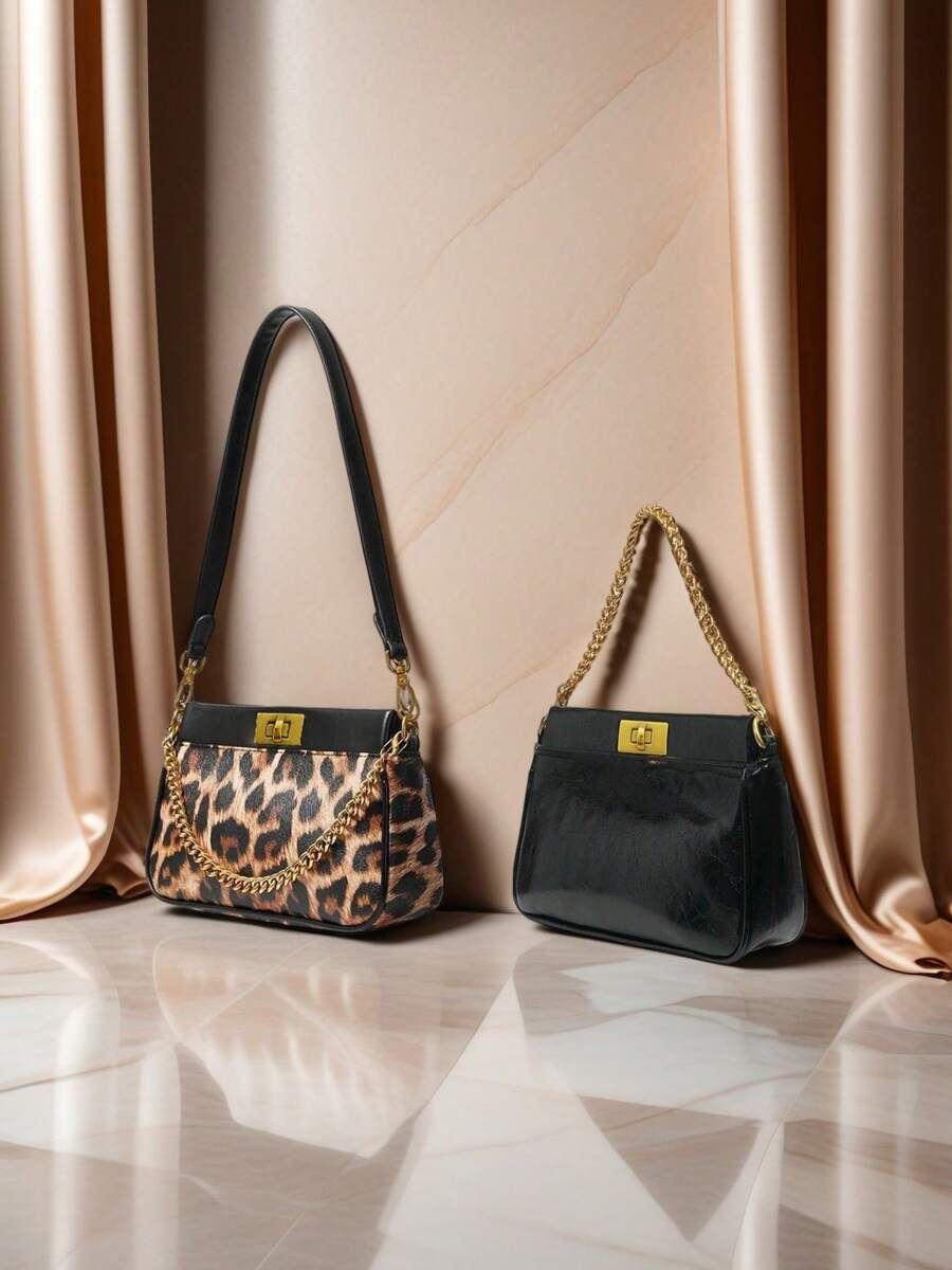 High-End Women's Minimalist One Shoulder Chain Bag, Suitable For Business/Casual Commute, Leopard Print Handbag With Handheld Or Crossbody Carry - Multicolor - View 1