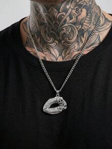 1件独特的骷髅头骨唇形项链，复古风格金属银色男士吊坠项链，适合派对、聚会、万圣节舞会等场合。 - 銀色 - 查看 4