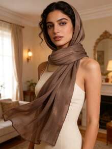 New Autumn/Winter Organza Soft Shimmery Muslim Hijab Scarf Shawl For Women - Multicolor - View 31