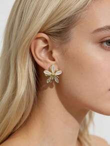 1对经典花朵耳钉，时尚百搭 - 彩色 - 查看 7