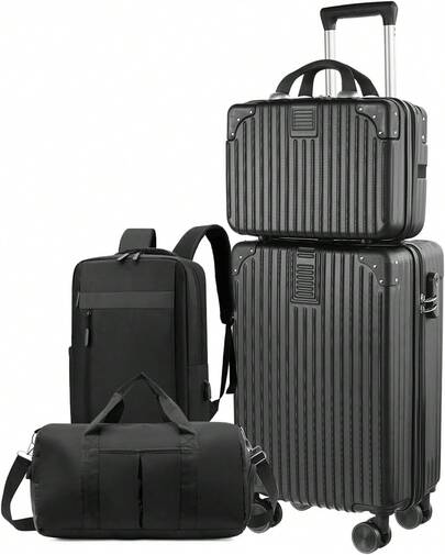 Juego de Maletas de 4 Piezas, as ABS RMaletesistente, Maletas de Viaje De Viaje Rígidas Color Negro, Rueda universal silenciosa de 360 °   - Tamaños 20" - 14" Maleta Pequeña – 2 Bolsas de Viaje