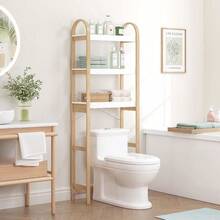 3-Tier Bamboo Over The Toilet Storage Shelf Bathroom Organizer Space-Saving Rack For Bathroom Home - 白色 - 查看 4