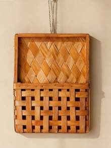 Handwoven Wooden Hanging Flower Basket, Rustic Style Handmade Wooden Wall Hanging Basket - Square Hanging Basket - View 3