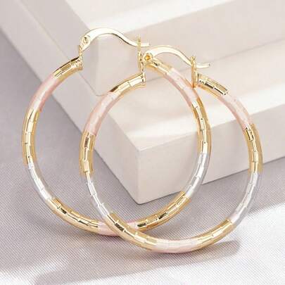 1 Pair Exaggerated Mirror Matte Floral Tri-Color Plated Earrings