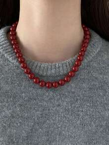 1 chiếc vòng cổ hạt cườm màu đỏ phong cách tối giản cổ điển, vòng cổ choker thanh lịch. - vòng cổ đính cườm - Xem 9
