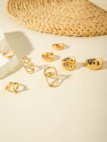 15pcs/Set Asymmetrical Geometric Textured Zinc Alloy Ring Set, Suitable For Women's Daily Stacking, Gift - Multicolor - View 6