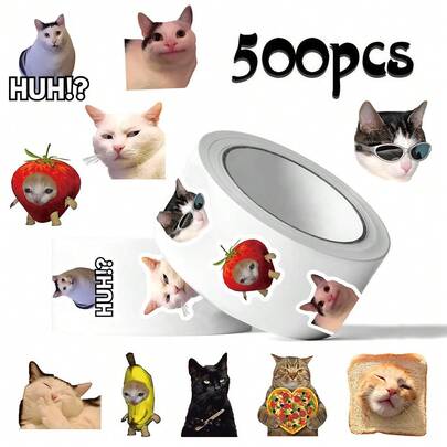 500pcs/Roll Funny Cat Expression Stickers, Cute Sticker Labels, Gift Sealing Labels, Decorations, Party Favors, Fun Gifts, Suitable For Notebooks, Phones, Guitars, Fridges, Cartoon Reward Stickers, Gift Stickers