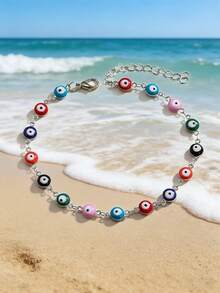 1pc Multicolored Fashionable Bohemian Turkish Eye Design Anklet, Suitable For Women's Daily Wear And Beach Jewelry - Multicolor - View 16