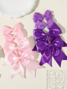 4pcs Cute Bowknot Hair Clips, Satin Ribbon Design, Exquisite - Mixed color - View 3