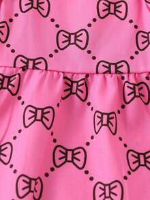 Cute Cat & Dog Bow Print Hat Dress - Rose Red - View 6