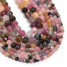 1pc Natural Tourmaline Stone Beads Cut Surface Loose Beads 2/3/4mm Round Rice Beads Straight Hole String Beads DIY Handmade Accessories - Tourmaline - View 3