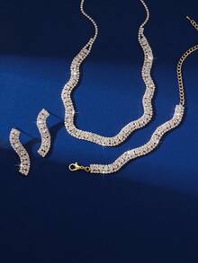 3pcs Set Elegant Minimalist Necklace + 1 Pair Earrings + Bracelet, Fashionable Wedding Accessories, Graduation Party Gift - Multicolor - View 2