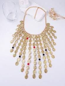 1 pieza Collar con colgante de círculo geométrico de metal y borla, estilo punk de lujo para mujer - Collar de borlas exageradas - Ver 4