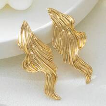 1 Pair Fashionable Minimalist Asymmetrical Stud Earrings, Versatile Elegant Design Suitable For Women To Wear On Vacation - Yellow Gold - View 5