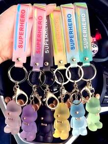 One Creative Dreamy Bear Keychain, Cartoon Bow Bear Pendant, Decoration, Bag Charm, Wrist Keychain, Car Keychain, Key Lanyard, Keychain, Keychain Accessory, Key Ring, Couple Keychain, Gift For Women, Gift For Boyfriend, Gift For Friend, Holiday Gift, Event Souvenir, Party Gift, Valentine's Day Gift. Gifts For Mother, Father, Graduation, And Teacher - Multicolor - View 4
